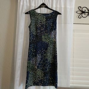 Blue and green sheath dress
